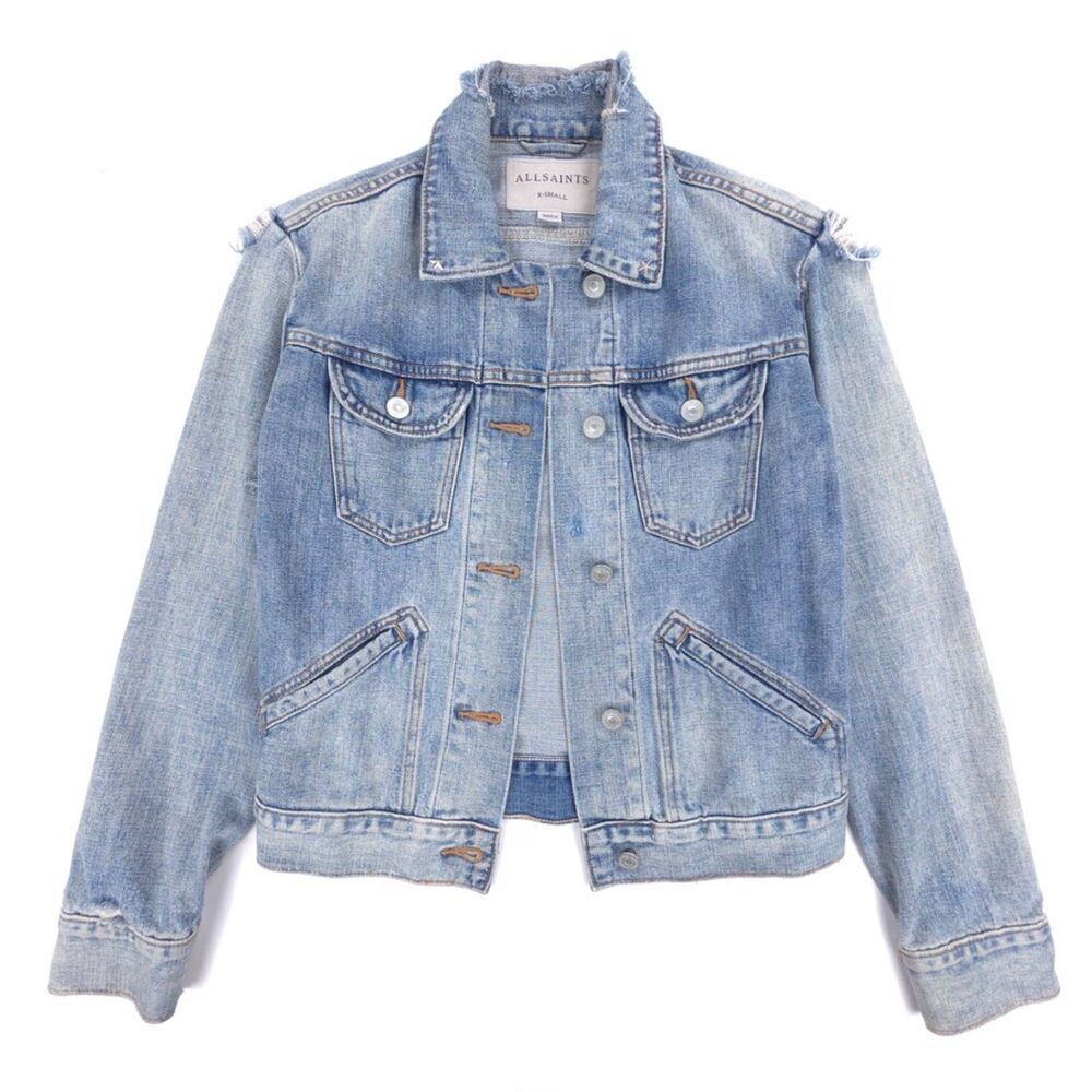ALLSAINTS Star Distressed Jean Jacket Western Grunge Streetwear Biker Y2k Indie